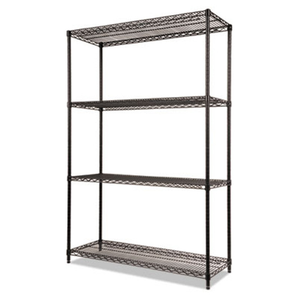 Nsf Certified Industrial Four-Shelf Wire Shelving Kit, 48w x 18d x 72h, Black