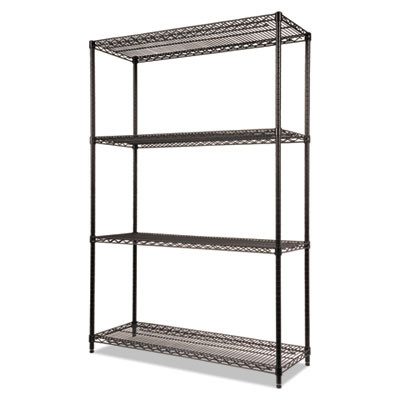 Nsf Certified Industrial Four-Shelf Wire Shelving Kit, 48w x 18d x 72h, Black