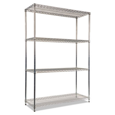 Nsf Certified Industrial Four-Shelf Wire Shelving Kit, 48w x 18d x 72h, Silver