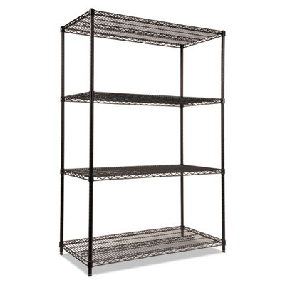Nsf Certified Industrial Four-Shelf Wire Shelving Kit, 48"w x 24"d x 72"h, Black