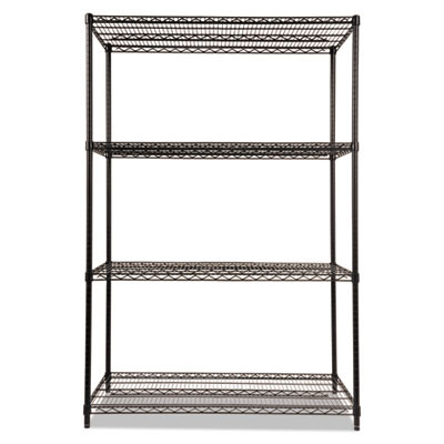 Nsf Certified Industrial Four-Shelf Wire Shelving Kit, 48"w x 24"d x 72"h, Black