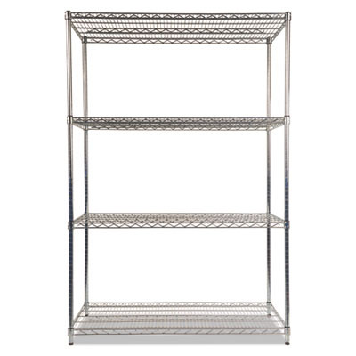 Nsf Certified Industrial Four-Shelf Wire Shelving Kit, 48w x 24d x 72h, Silver