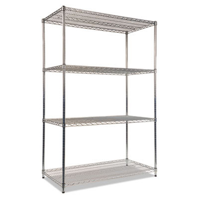 Nsf Certified Industrial Four-Shelf Wire Shelving Kit, 48w x 24d x 72h, Silver