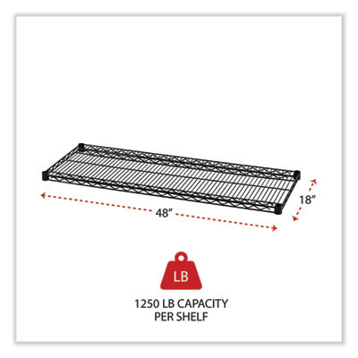 Industrial Wire Shelving Extra Wire Shelves, 48w X 18d, Black, 2 Shelves/Carton