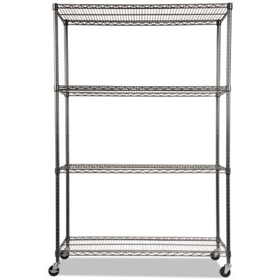 Nsf Certified 4-Shelf Wire Shelving Kit With Casters, 48w X 18d X 72h, Black Anthracite