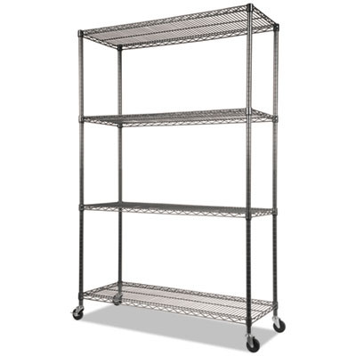 Nsf Certified 4-Shelf Wire Shelving Kit With Casters, 48w X 18d X 72h, Black Anthracite