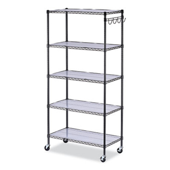 5-Shelf Wire Shelving Kit With Casters And Shelf Liners, 36w X 18d X 72h, Black Anthracite