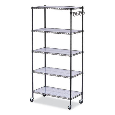 5-Shelf Wire Shelving Kit With Casters And Shelf Liners, 36w X 18d X 72h, Black Anthracite
