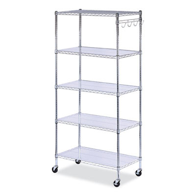 5-Shelf Wire Shelving Kit With Casters And Shelf Liners, 36w X 18d X 72h, Silver