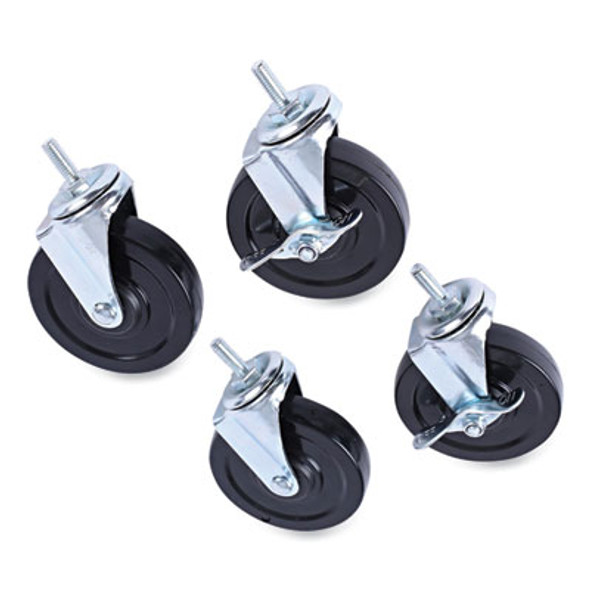 Optional Casters For Wire Shelving, Grip Ring Type K Stem, 4" Wheel, Black/Silver, 4/Set (2 Locking)