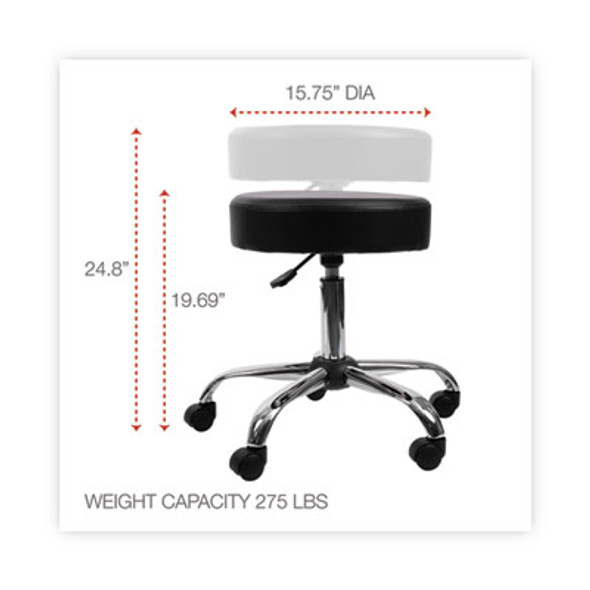 Height Adjustable Lab Stool, Backless, Supports Up To 275 Lb, 19.69" To 24.80" Seat Height, Black Seat, Chrome Base