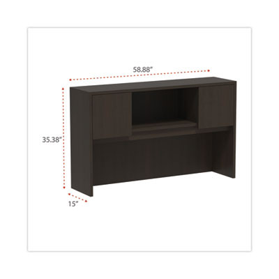 Alera Valencia Series Hutch With Doors, 4 Compartments, 58.88w x 15d x 35.38h, Espresso