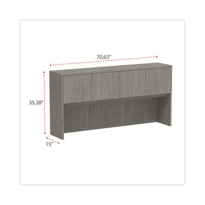 Alera Valencia Series Hutch With Doors, 4 Compartments, 70.63w x 15d x 35.38h, Gray