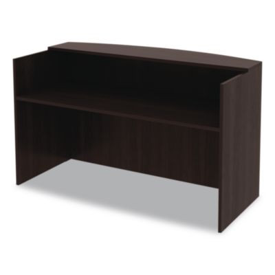 Alera Valencia Series Reception Desk With Transaction Counter, 71" X 35.5" X 29.5" To 42.5", Espresso