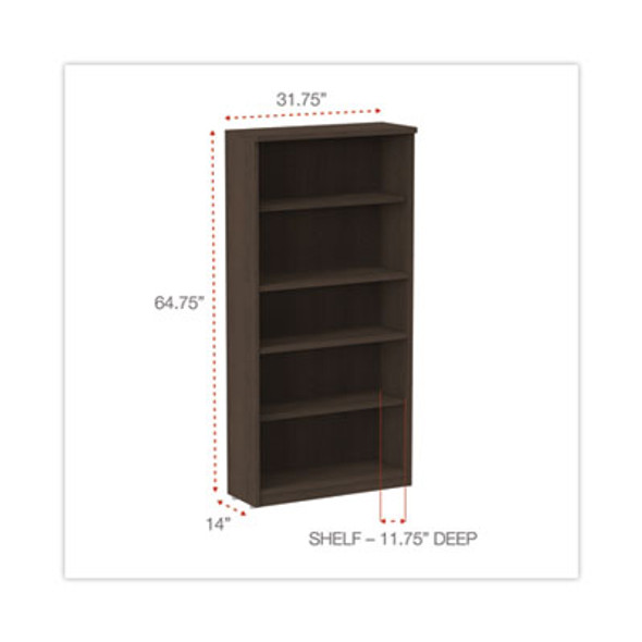 Alera Valencia Series Bookcase, Five-Shelf, 31.75w x 14d x 64.75h, Espresso