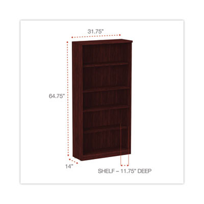 Alera Valencia Series Bookcase, Five-Shelf, 31.75w x 14d x 64.75h, Mahogany