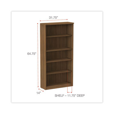 Alera Valencia Series Bookcase, Five-Shelf, 31.75w x 14d x 64.75h, Modern Walnut