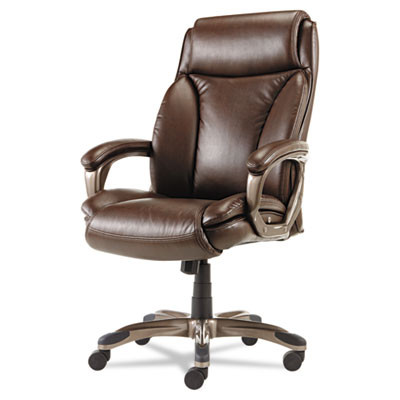 Alera Veon Series Executive High-Back Bonded Leather Chair, Supports Up To 275 Lb, Brown Seat/Back, Bronze Base