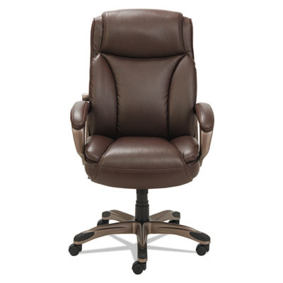 Alera Veon Series Executive High-Back Bonded Leather Chair, Supports Up To 275 Lb, Brown Seat/Back, Bronze Base