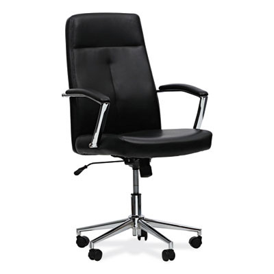Leather Task Chair, Supports Up To 275 Lb, 18.19" To 21.93" Seat Height, Black Seat, Black Back
