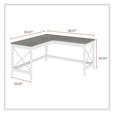 L-Shaped Farmhouse Desk, 58.27" x 58.27" x 29.53", Gray/White