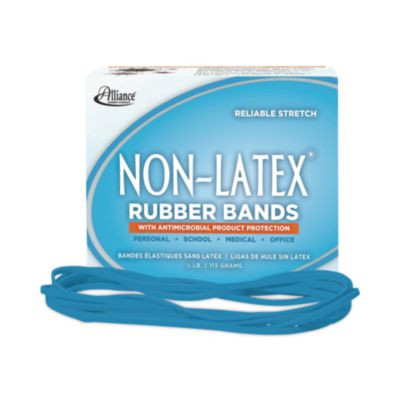 Antimicrobial Non-Latex Rubber Bands, Size 117b, 0.06" Gauge, Cyan Blue, 4 Oz Box, 62/Box
