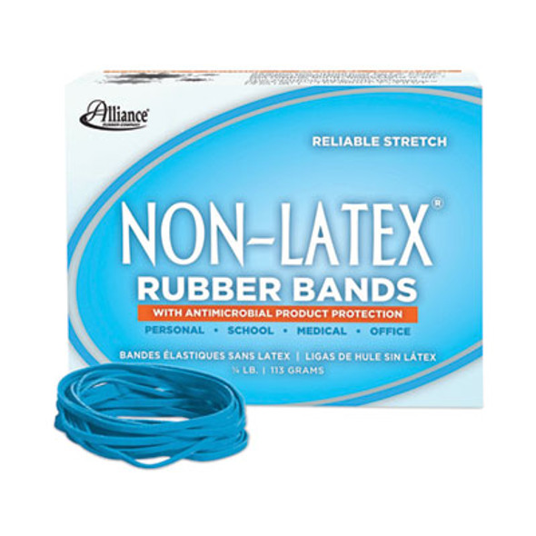 Antimicrobial Non-Latex Rubber Bands, Size 33, 0.04" Gauge, Cyan Blue, 4 Oz Box, 180/Box