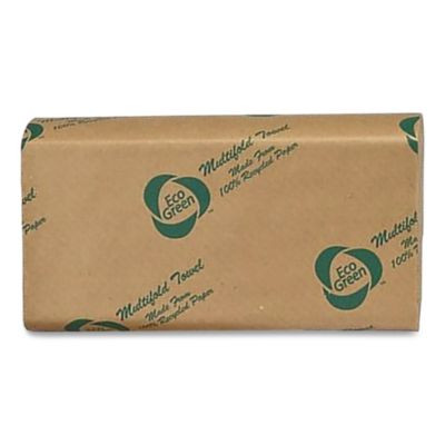 Recycled Multifold Paper Towels, 1-Ply, 9.5 x 9.5, Natural Kraft, 250/Pack, 16 Packs/Carton