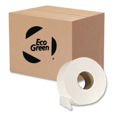 Recycled Two-Ply Jumbo Toilet Paper, Septic Safe, 3.55" x 1,000 Ft, White, 12 Rolls/Carton