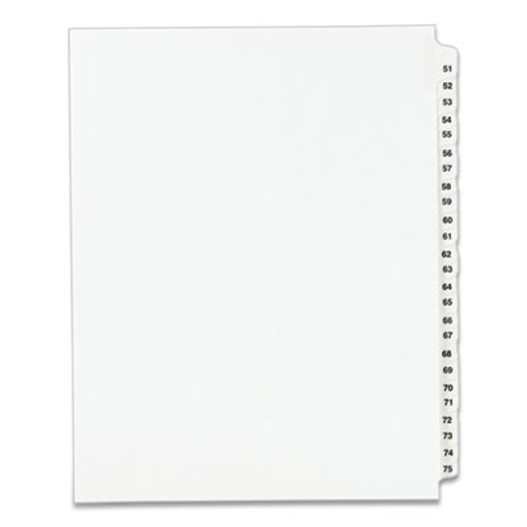 Preprinted Legal Exhibit Side Tab Index Dividers, Avery Style, 25-Tab, 51 To 75, 11 X 8.5, White, 1 Set, (1332)