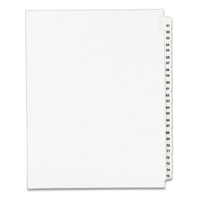 Preprinted Legal Exhibit Side Tab Index Dividers, Avery Style, 25-Tab, 51 To 75, 11 X 8.5, White, 1 Set, (1332)
