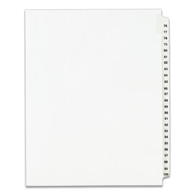 Preprinted Legal Exhibit Side Tab Index Dividers, Avery Style, 25-Tab, 76 To 100, 11 X 8.5, White, 1 Set, (1333)