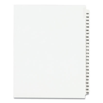 Preprinted Legal Exhibit Side Tab Index Dividers, Avery Style, 25-Tab, 101 To 125, 11 X 8.5, White, 1 Set, (1334)