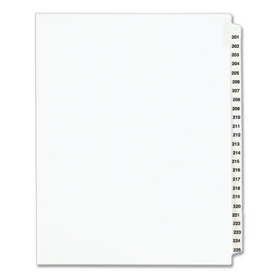 Preprinted Legal Exhibit Side Tab Index Dividers, Avery Style, 25-Tab, 201 To 225, 11 X 8.5, White, 1 Set, (1338)