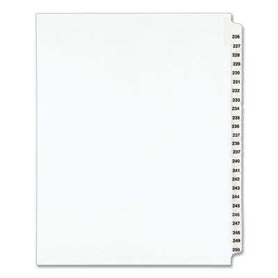 Preprinted Legal Exhibit Side Tab Index Dividers, Avery Style, 25-Tab, 226 To 250, 11 X 8.5, White, 1 Set, (1339)