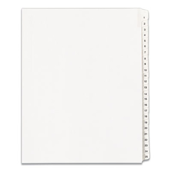 Preprinted Legal Exhibit Side Tab Index Dividers, Allstate Style, 25-Tab, 1 To 25, 11 X 8.5, White, 1 Set, (1701)