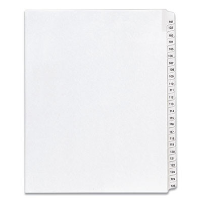 Preprinted Legal Exhibit Side Tab Index Dividers, Allstate Style, 25-Tab, 101 To 125, 11 X 8.5, White, 1 Set, (1705)
