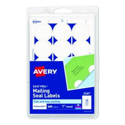 Printable Mailing Seals, 1" Dia, White, 15/Sheet, 40 Sheets/Pack, (5247)