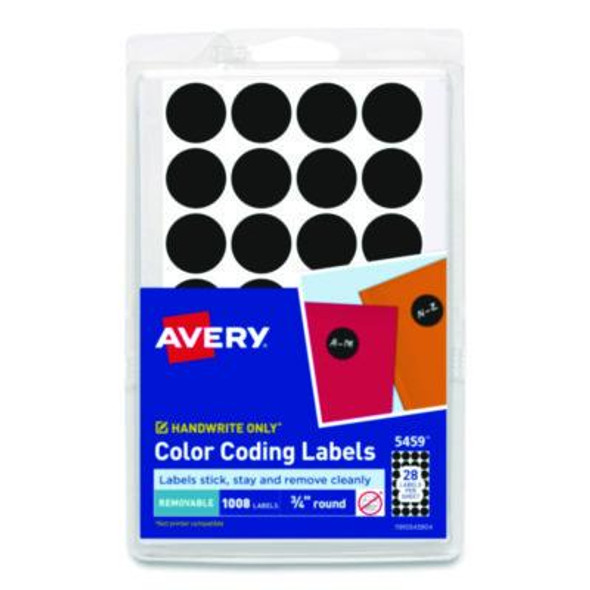 Handwrite Only Self-Adhesive Removable Round Color-Coding Labels, 0.75" Dia, Black, 28/Sheet, 36 Sheets/Pack, (5459)