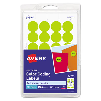 Printable Self-Adhesive Removable Color-Coding Labels, 0.75" Dia, Neon Yellow, 24/Sheet, 42 Sheets/Pack, (5470)