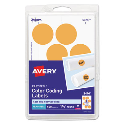 Printable Self-Adhesive Removable Color-Coding Labels, 1.25" Dia, Neon Orange, 8/Sheet, 50 Sheets/Pack, (5476)