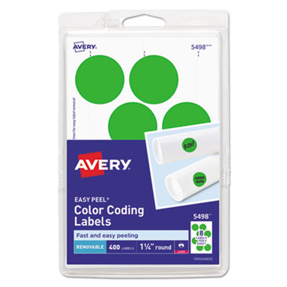Printable Self-Adhesive Removable Color-Coding Labels, 1.25" Dia, Neon Green, 8/Sheet, 50 Sheets/Pack, (5498)