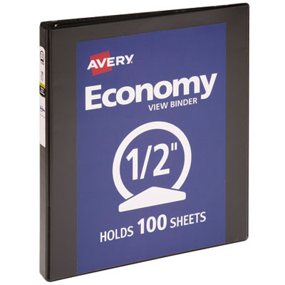 Economy View Binder With Round Rings , 3 Rings, 0.5" Capacity, 11 X 8.5, Black, (5705)