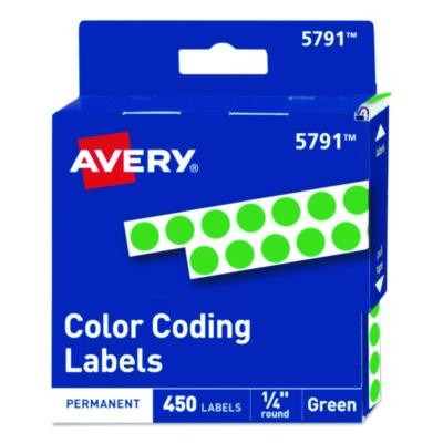 Handwrite-Only Permanent Self-Adhesive Round Color-Coding Labels In Dispensers, 0.25" Dia, Green, 450/Roll, (5791)