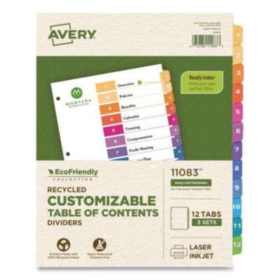 Customizable Table Of Contents Ready Index Dividers With Multicolor Tabs, 12-Tab, 1 To 12, 11 X 8.5, White, 3 Sets