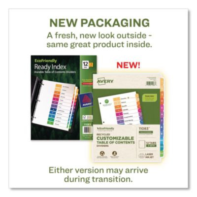 Customizable Table Of Contents Ready Index Dividers With Multicolor Tabs, 12-Tab, 1 To 12, 11 X 8.5, White, 3 Sets