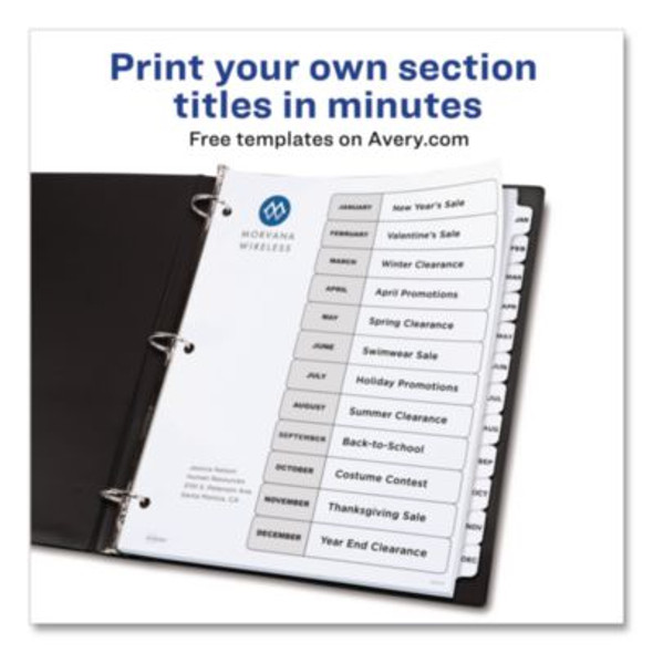 Customizable Toc Ready Index Black And White Dividers, 12-Tab, Jan. To Dec., 11 x 8.5, 1 Set