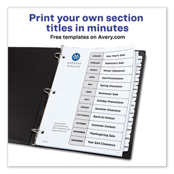 Customizable Toc Ready Index Black And White Dividers, 12-Tab, Jan. To Dec., 11 x 8.5, 1 Set