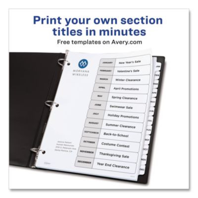 Customizable Toc Ready Index Black And White Dividers, 12-Tab, Jan. To Dec., 11 x 8.5, 1 Set
