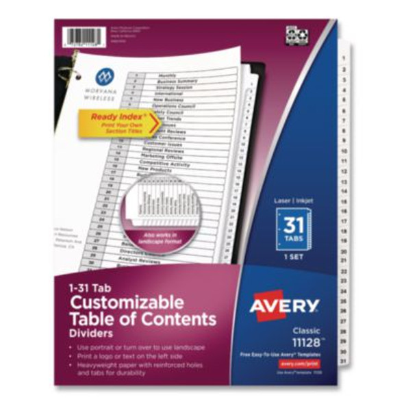 Customizable Toc Ready Index Black And White Dividers, 31-Tab, 1 To 31, 11 x 8.5, 1 Set